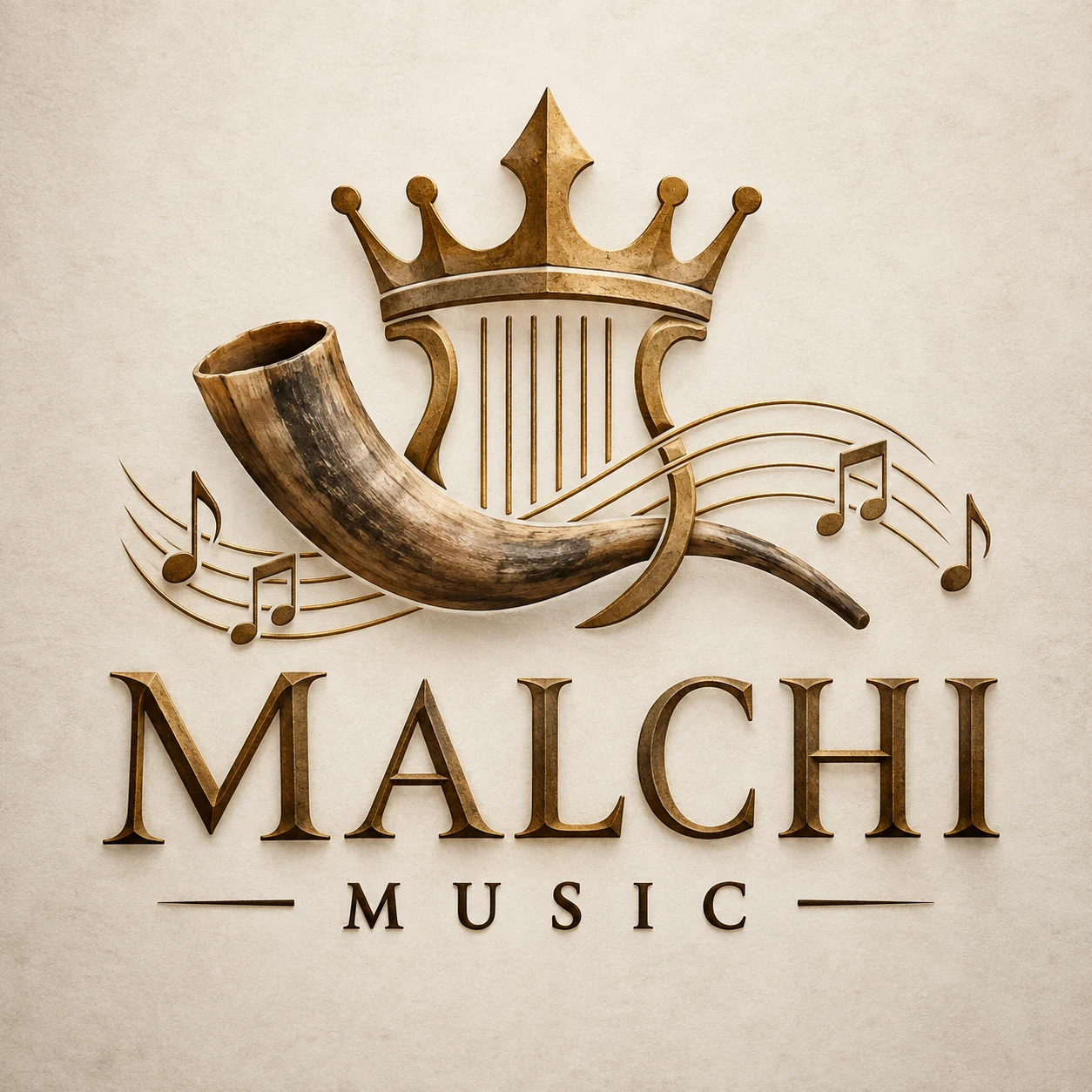 Malchi Music logo featuring a crown, shofar and musical notes